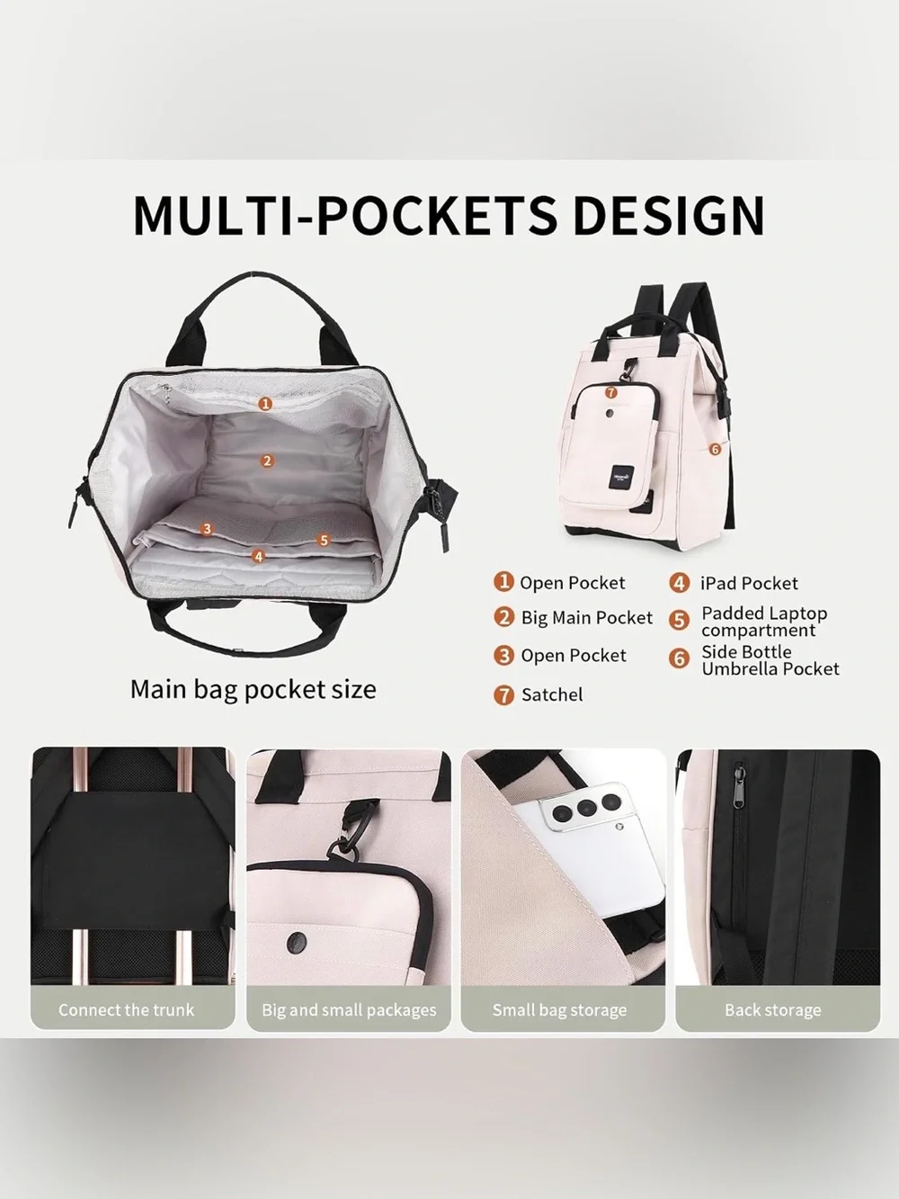 NWT Himawari 14.9” Laptop Backpack Pink Beige Water Resistant